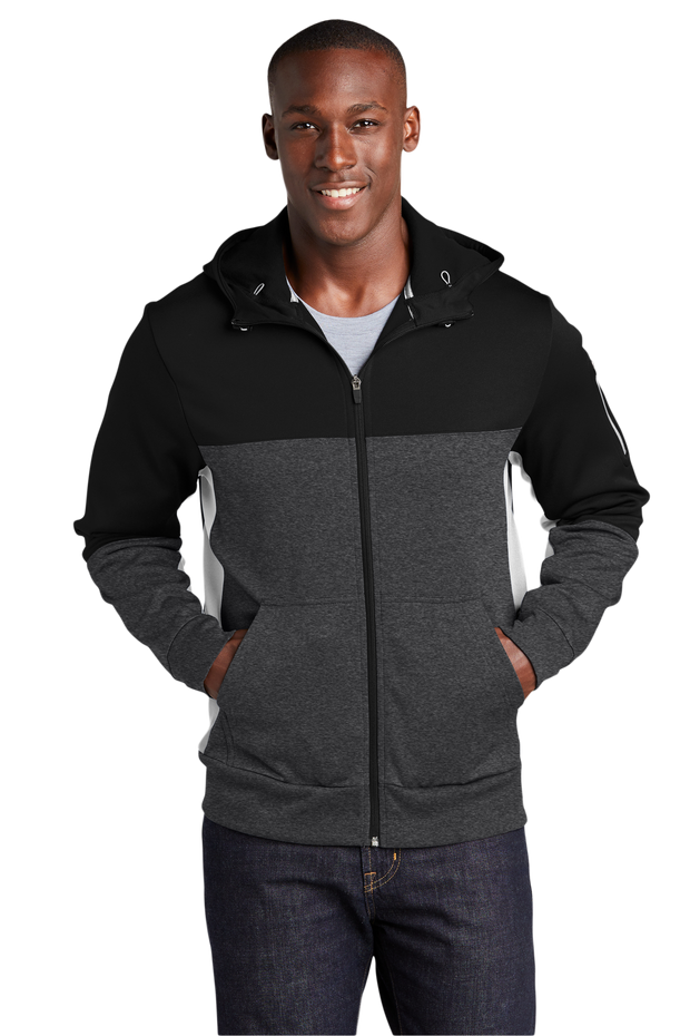 Sport Tek Fleece Colorblock Custom Men's Full Zip Hooded Jacket